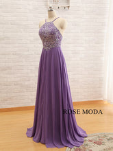 Load image into Gallery viewer, rosmeoda-purple-beaded-chiffon-a-line-prom-dress-b.jpg