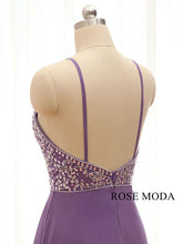 Load image into Gallery viewer, rosmeoda-purple-beaded-chiffon-a-line-prom-dress-e.jpg