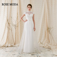 Load image into Gallery viewer, Rosemoda Custom Made Sheath Short Sleeve Elegant Bridal Gown With Key Hole Back