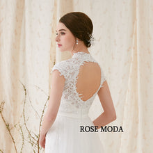 Load image into Gallery viewer, Rosemoda Custom Made Sheath Short Sleeve Elegant Bridal Gown With Key Hole Back
