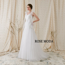 Load image into Gallery viewer, Rosemoda V Neck Lace Fit and Flare Trumpet Wedding Dress With Open Back