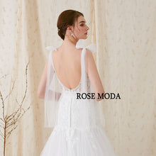 Load image into Gallery viewer, Rosemoda V Neck Lace Fit and Flare Trumpet Wedding Dress With Open Back