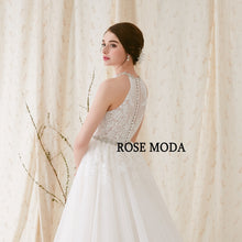 Load image into Gallery viewer, Rosemoda Boho Crystal Halter A Line Wedding Dress