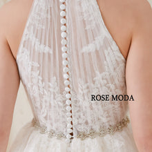 Load image into Gallery viewer, Rosemoda Boho Crystal Halter A Line Wedding Dress
