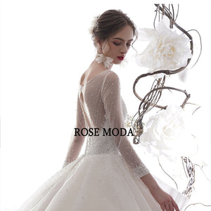 Rosemoda Long Sleeve Beading Ball Gown Wedding Dress