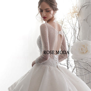 Rosemoda Long Sleeve Beading Ball Gown Wedding Dress