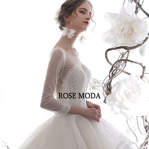 Rosemoda Long Sleeve Beading Ball Gown Wedding Dress