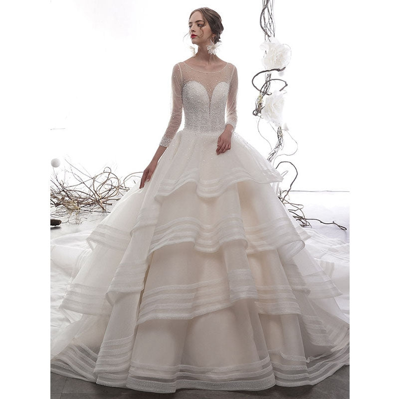 Rosemoda Long Sleeve Beading Ball Gown Wedding Dress