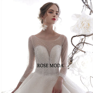 Rosemoda Long Sleeve Beading Ball Gown Wedding Dress