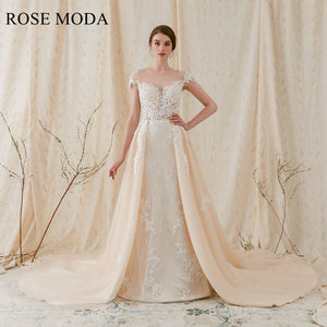 Rosemoda Sheath Lace Wedding Dress with Removable A Line Skirt