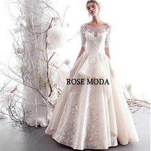 Load image into Gallery viewer,     RosemodaLongSleevesLaceWeddingDressDestinationWeddingGownsCustomMakeLaceUpBack-c.jpg
