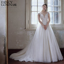 Load image into Gallery viewer, Rosemoda Cap Sleeve Lace Illusion Glitter Ball Gown Wedding Dress
