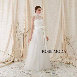 Rosemoda Elegant Halter A Line Wedding Dress with Slight-V Back