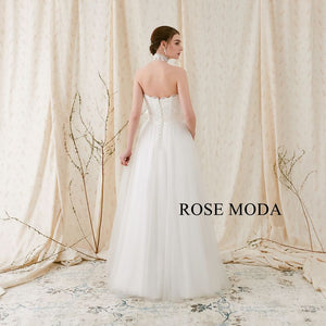 Rosemoda Elegant Halter A Line Wedding Dress with Slight-V Back