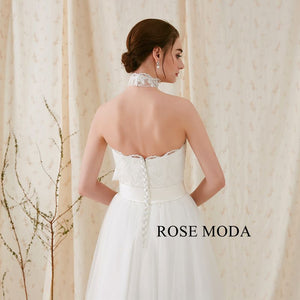 Rosemoda Elegant Halter A Line Wedding Dress with Slight-V Back