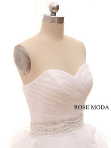 Rosemoda Ruched Organza Ball Gown Wedding Dress with Tiered Tufted Skirt and Delicate Beading Waist