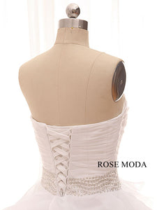 Rosemoda Ruched Organza Ball Gown Wedding Dress with Tiered Tufted Skirt and Delicate Beading Waist