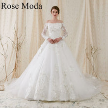 Load image into Gallery viewer, Rosemoda Off-the-shoulder Long Sleeve Ball Gown Wedding Dress
