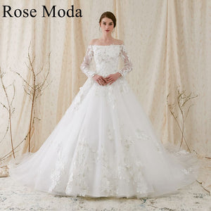 Rosemoda Off-the-shoulder Long Sleeve Ball Gown Wedding Dress