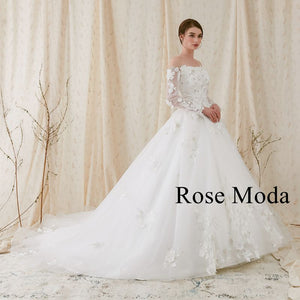 Rosemoda Off-the-shoulder Long Sleeve Ball Gown Wedding Dress