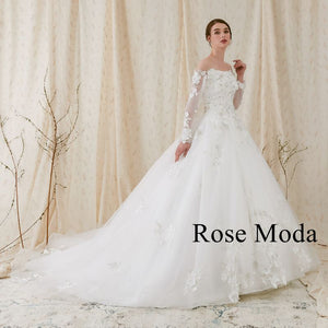 Rosemoda Off-the-shoulder Long Sleeve Ball Gown Wedding Dress