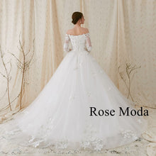 Load image into Gallery viewer, Rosemoda Off-the-shoulder Long Sleeve Ball Gown Wedding Dress
