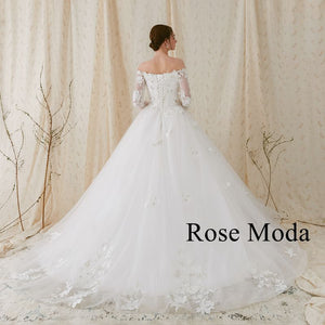 Rosemoda Off-the-shoulder Long Sleeve Ball Gown Wedding Dress