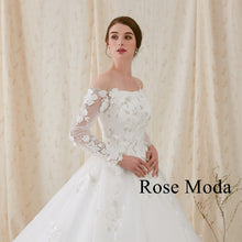 Load image into Gallery viewer, Rosemoda Off-the-shoulder Long Sleeve Ball Gown Wedding Dress
