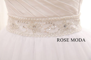 Rosemoda Ruched Bodice Ball Gown Wedding Dress with Delicate Beading at Waist