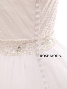 Rosemoda Ruched Bodice Ball Gown Wedding Dress with Delicate Beading at Waist