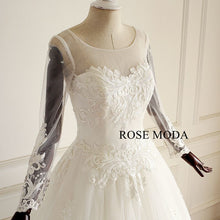 Load image into Gallery viewer, rosemoda-bateau-neckline-lace-a-line-wedding-dress-with-long-sleeve-d.jpg
