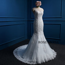 Load image into Gallery viewer, rosemoda-bateau-pearl-lace-mermaid-wedding-dress-b.jpg
