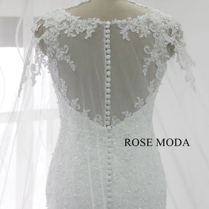 Rosemoda Beaded Lace Mermaid Wedding Dress With Detachable Cape