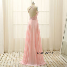 Load image into Gallery viewer, rosemoda-beaded-pink-chiffon-a-line-prom-dress-c.jpg
