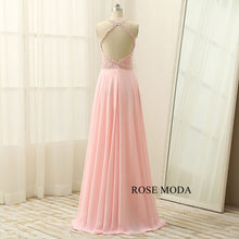 Load image into Gallery viewer,     rosemoda-beaded-pink-chiffon-a-line-prom-dress-d.jpg
