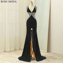 Load image into Gallery viewer, rosemoda-beaded-velvet-slit-prom-dress-a.jpg
