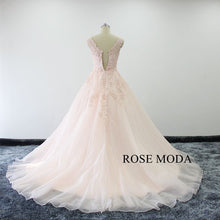 Load image into Gallery viewer, rosemoda-blush-lace-organza-ball-gown-wedding-dress-d.jpg
