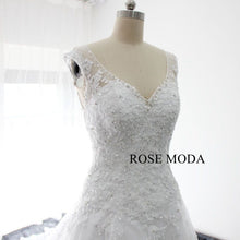 Load image into Gallery viewer, rosemoda-cap-sleeve-curved-v-neck-dropped-a-line-wedding-dress-d.jpg
