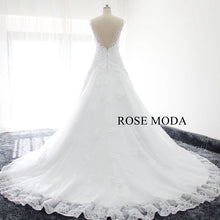 Load image into Gallery viewer, rosemoda-cap-sleeve-curved-v-neck-dropped-a-line-wedding-dress-e.jpg
