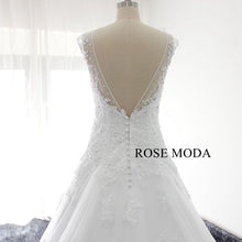 Load image into Gallery viewer, rosemoda-cap-sleeve-curved-v-neck-dropped-a-line-wedding-dress-f.jpg
