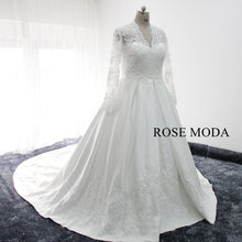 Load image into Gallery viewer, rosemoda-cap-sleeve-long-sleeve-lace-satin-ball-wedding-dress-b.jpg
