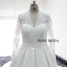 Load image into Gallery viewer, rosemoda-cap-sleeve-long-sleeve-lace-satin-ball-wedding-dress-d.jpg
