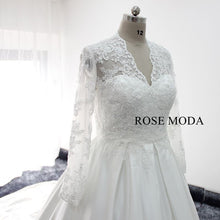 Load image into Gallery viewer, rosemoda-cap-sleeve-long-sleeve-lace-satin-ball-wedding-dress-e.jpg
