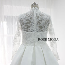 Load image into Gallery viewer, rosemoda-cap-sleeve-long-sleeve-lace-satin-ball-wedding-dress-f.jpg
