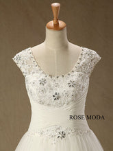 Load image into Gallery viewer, rosemoda-cap-sleeve-structured-lace-a-line-wedding-dress-d.jpg
