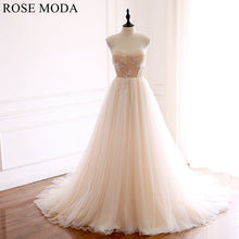 Load image into Gallery viewer, rosemoda-champagne-a-line-wedding-dress-a.jpg
