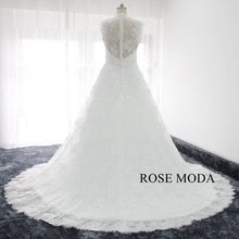 Load image into Gallery viewer, rosemoda-chantilly-lace-a-line-wedding-dress-with-removable-crystal-belt-g.jpg
