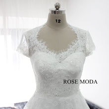 Load image into Gallery viewer, rosemoda-chantilly-lace-short-sleeve-a-line-wedding-dress-e.jpg
