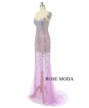 Load image into Gallery viewer, rosemoda-crystal-lace-illusion-purple-evening-dress-b.jpg
