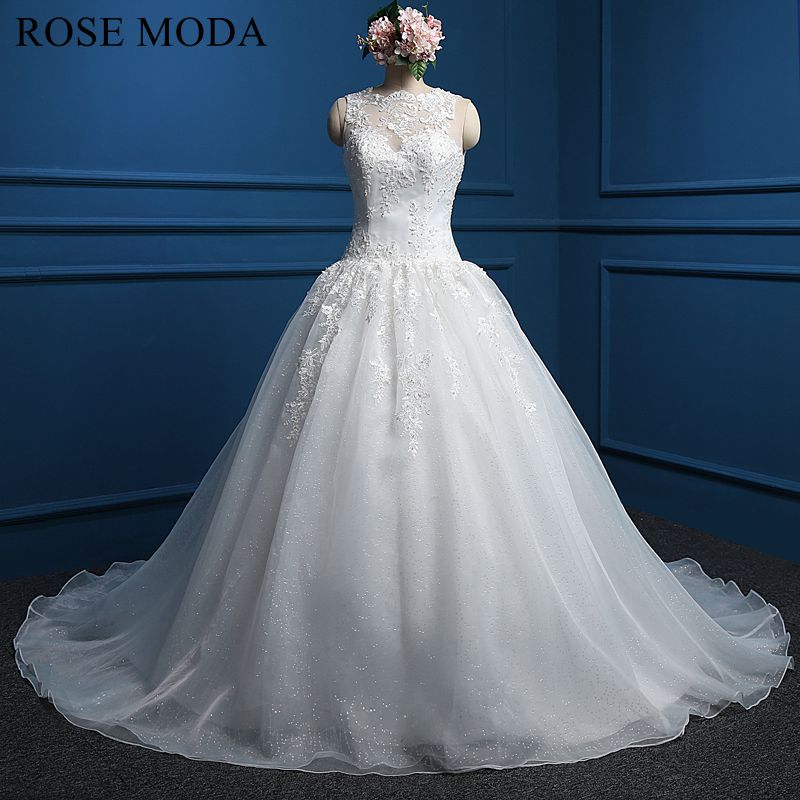 Rosemoda Scallop Bateau Neckline Dropped Waist Ball Gown Wedding Dress